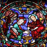 Catedral de Chartres cristo lavando pés de pedro Catedral de Chartres cristo lavando pés de pedro