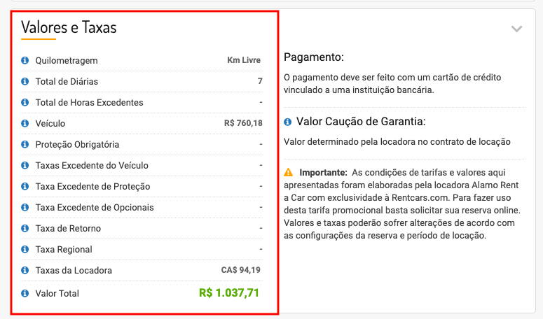 Como alugar na Rentcars - detalhes do carro alugado