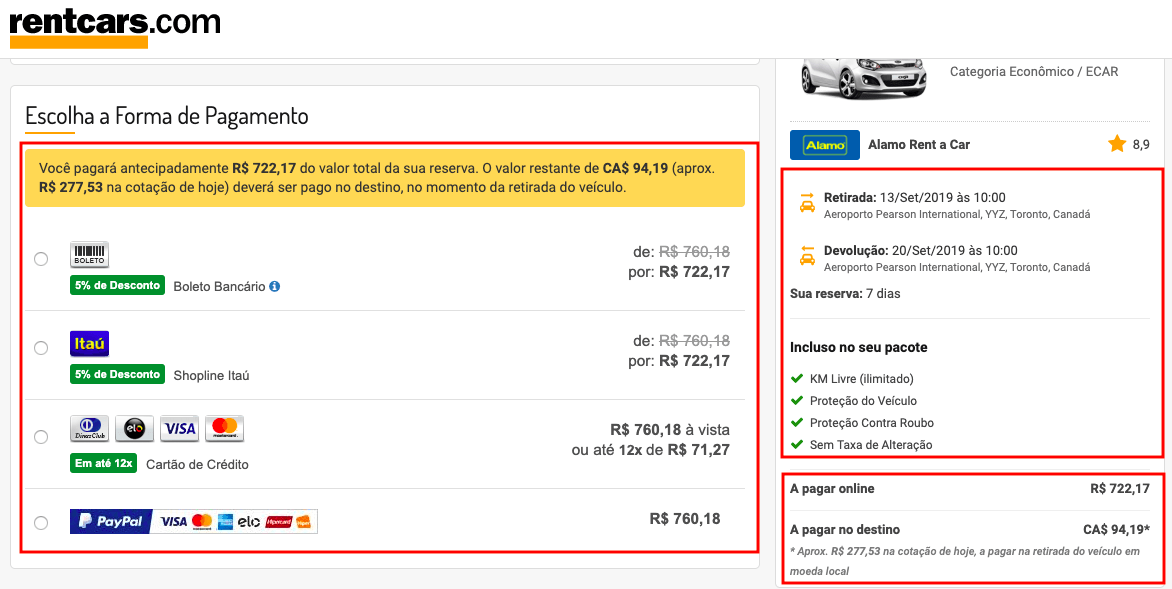 Como alugar na Rentcars - pagamento Como alugar carro