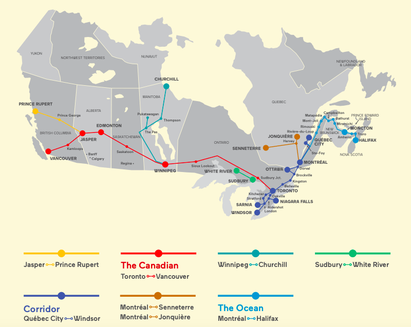 Roteiros de trem no Canada